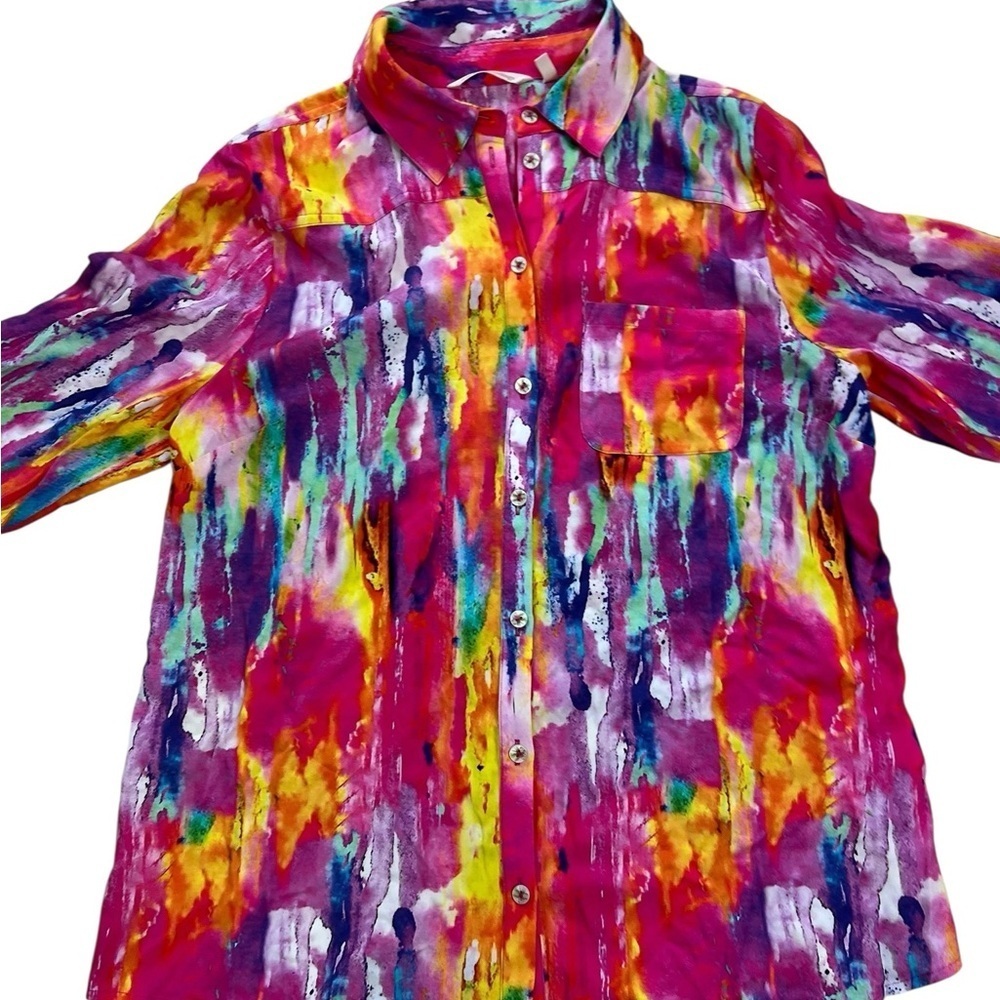 Soft Surroundings PM Festiva Embellished Vibrant Button Front Top Blouse Tunic - Picture 10 of 15